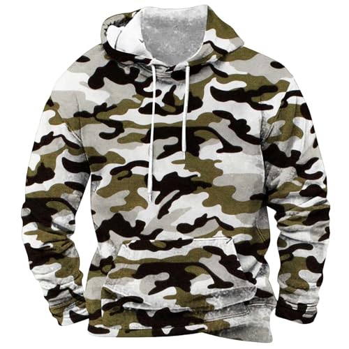 Camo Hoodie Men Long Sleeve Camouflage Drawstring Hooded Sweatshirts Casual Sports Soft Pullover Shirts with Pocket