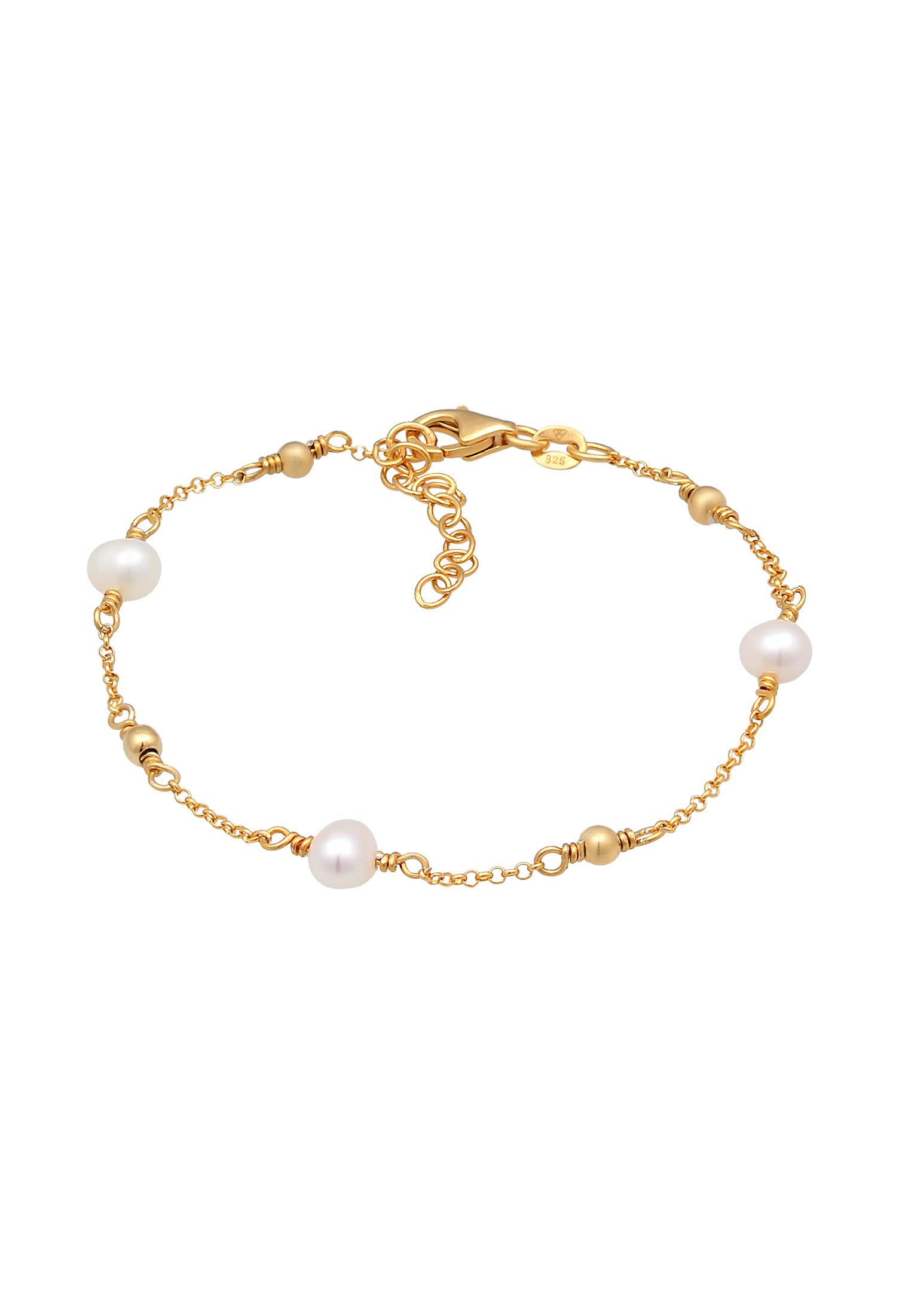 Elli Armband Damen Kugeln mit Süßwasserzuchtperlen 925 Silber vergoldet