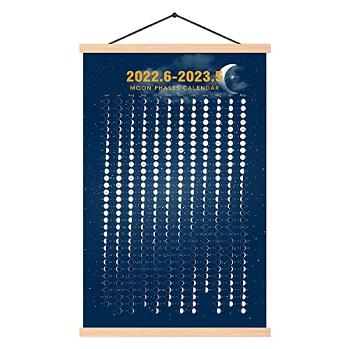 2022 June- 2023 May Moon Phase Calendar Print Poster Vertical Canvas Lunar Cycle Chart Scroll Frame Ready Space Wall Decor (16 X 24 Inch)