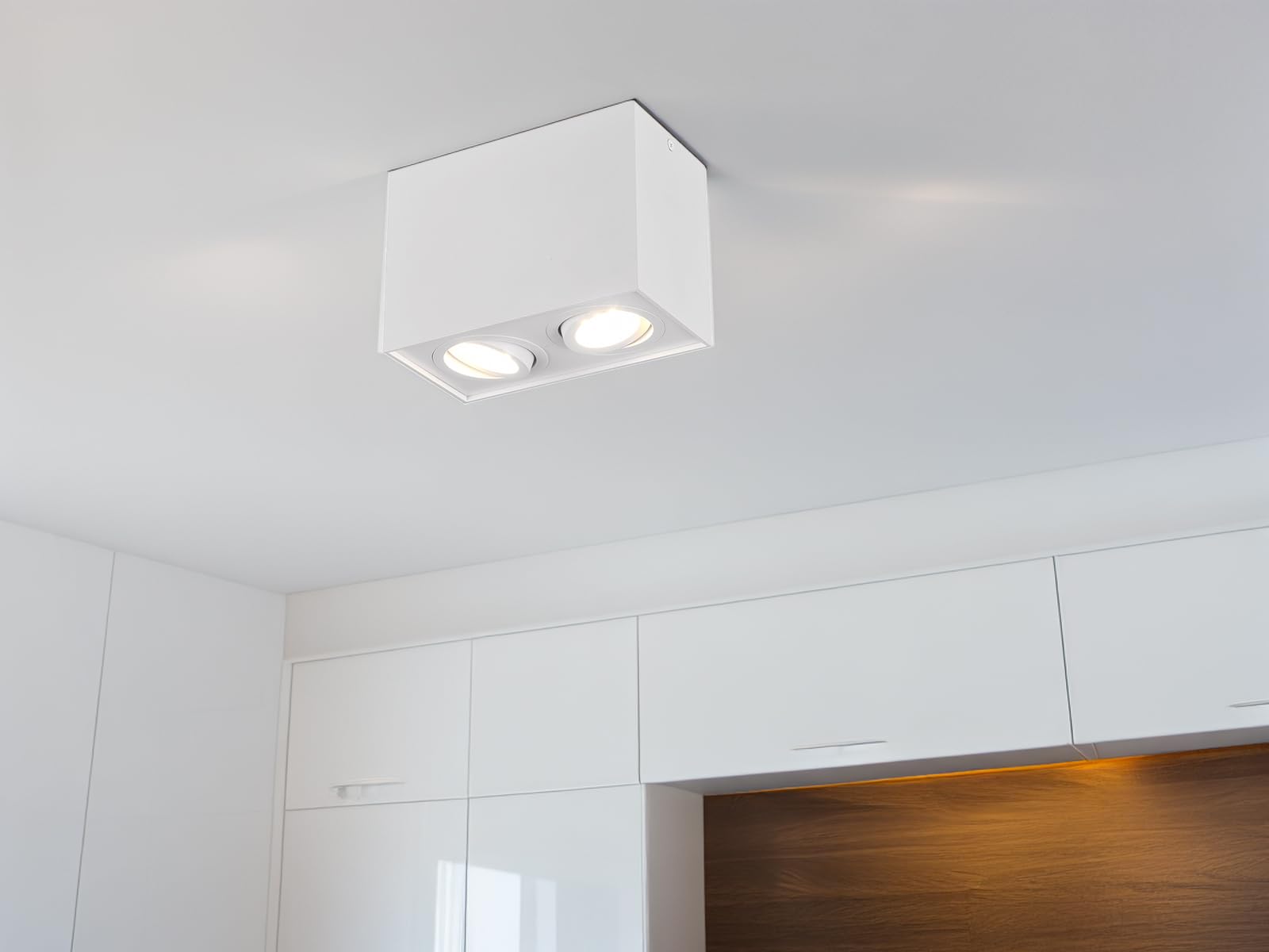 Trio, faretto da soffitto a forma di cubo con LED e due faretti orientabili, bianco opaco