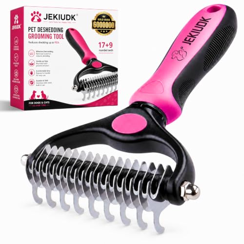 Image of Pet Grooming Pro Tool for Dogs Deshedding Brush Shedding Undercoat Rake Dematting Cat Deep Detangling Comb Remover Dual Sided Blade Long Haired Trimmer Matting Slicker (PINK)