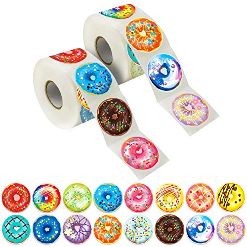 600 Pcs Donut Party Decoration Teacher Reward Encouragement Motivational Sticker Mega Pack 16 Designs with Perforation Line (Each Measures 1.5