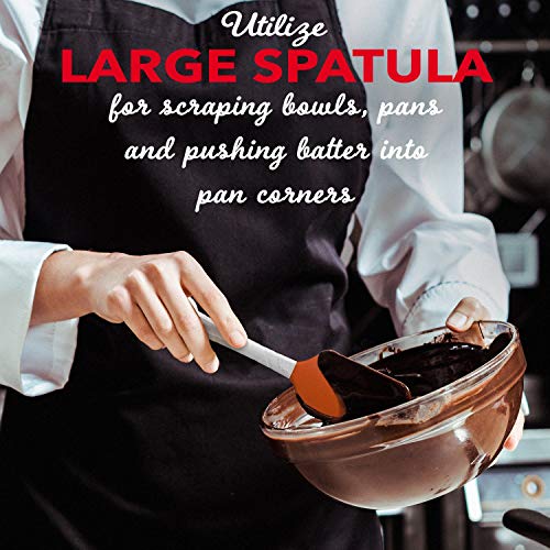 M KITCHEN WORLD Heat Resistant Silicone Spatulas Set - Rubber Spatula Kitchen Utensils Non-Stick for Cooking, Baking and Mixing - Ergonomic, Dishwasher Safe Bakeware Set of 4, Orange