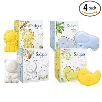 Softsens Assorted Pack of 4 Kids Soap | Gentle & Nourishing with Shea Butter & Milk Cream | Dermatologist Tested and Approved (75gm) - image, photos