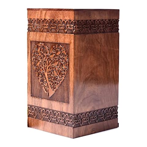 Tamanna crafts Rosewood Urn for Human Ashes - Tree of Life Wooden Box - Personalized Cremation Urn for Ashes Handcrafted Large Wooden Urn Box (L(11.25X6.25-'') 250CU), MOO09, Rosewood Natural Colour Cover