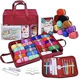 63 Piece Crochet Kit with Yarn Set– Premium Bundle Includes 9 Crochet Hooks, 24 Acrylic Crochet Yarn Balls, 6 Needles, eBook, Bags and more – Beginner and Professional Starter Pack for Adults and Kids