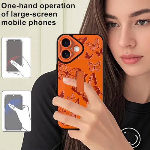 Image of for iPhone 17 Case with Finger Strap Holder, Cute Cool Butterfly Print Pattern Design for Women Men, Shockproof Anti Scratch Hand Kickstand Protective Cover, Orange
