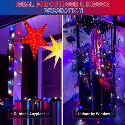 Jmexsuss JM-S-100 2 Pack Red White And Blue Solar Lights 100Led 42.7Ft Patriot Solar String Lights Waterproof, 8 Modes 4Th Of July Lights For Independence Day, Gardens, Tree, Outdoor 4Th Of July Decorations thumb #6
