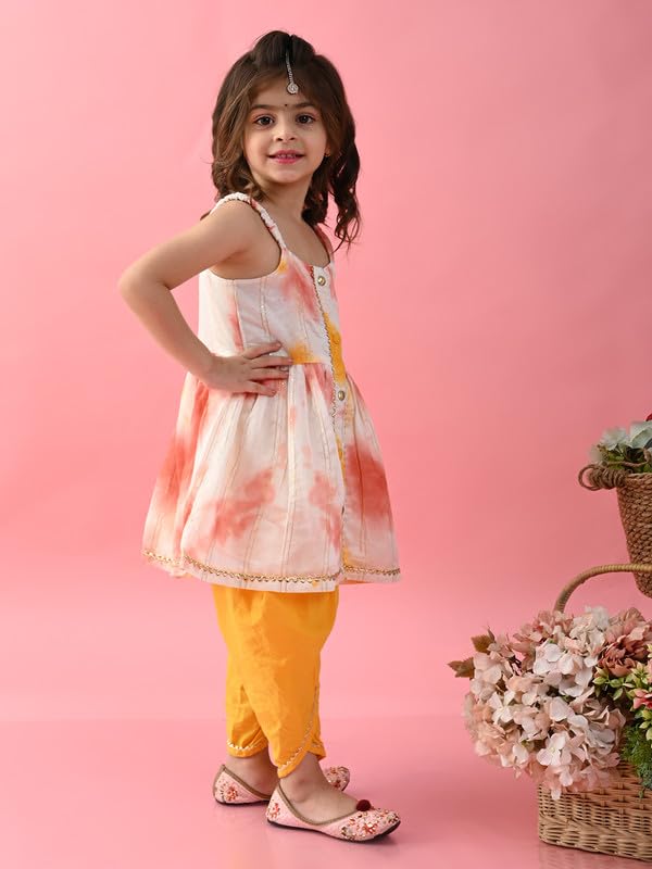 Image of Saka Designs Tie & Dye Blue and Sea Green Jhabla and Dhoti