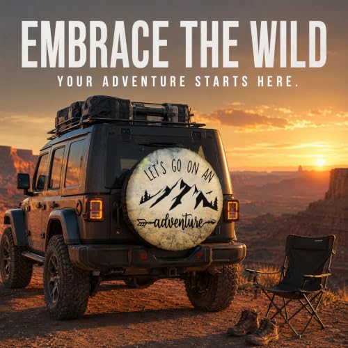 Image of Adventure RV Spare Tire Cover Suitable for RV Truck SUV Trailers Camper Off-Road Vehicle Adjustable Elastic Tire Cover 14 Inches (Lets go on an Adventure, 14in Suita)
