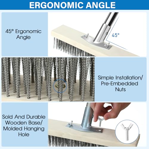 Ezkamfort Wire Broom, with 163cm Adjustable Handle,Rigid Steel Bristles Professional-Grade Outdoor Scrubber for Stubborn Moss, Algae & Debris on Patios, Decks & Gardens 4 Ezkamfort Wire Broom, with 163cm Adjustable Handle,Rigid Steel Bristles Professional-Grade Outdoor Scrubber for Stubborn Moss, Algae & Debris on Patios, Decks & Gardens - Image 4