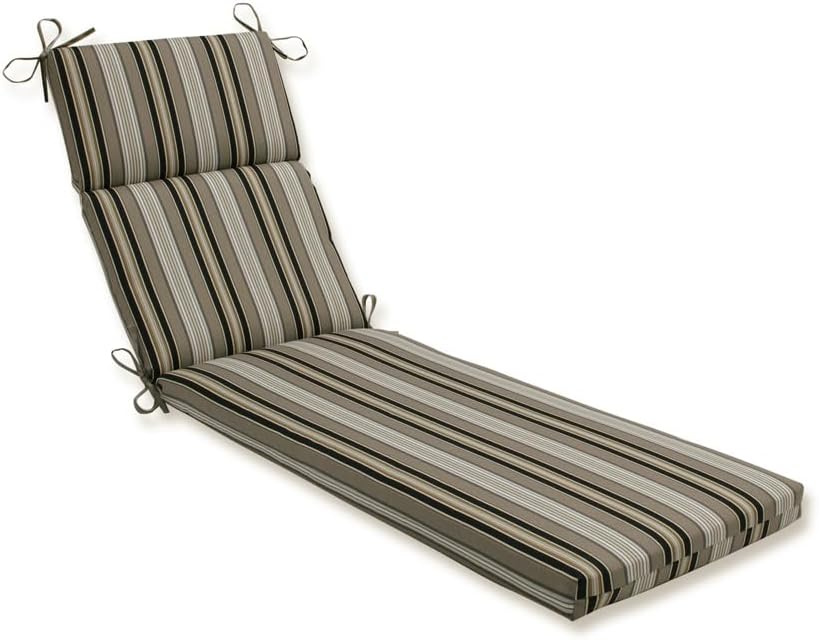 Pillow Perfect Stripe Indoor/Outdoor Split Back Chaise Lounge Cushion with Ties, Plush Fiber Fill, Weather, and Fade Resistant, 72.5" x 21", Black/Grey Getaway Stripe, 1 Count 72.5" x 21" Black/Grey Getaway Stripe