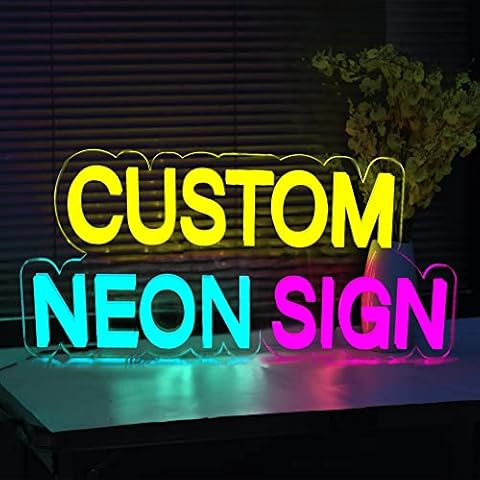 Personalisiert LED Leuchtschilder, Benutzerdefinierte Neonschilder für Schlafzimmer Wanddekoration Heim Party Hochzeit Geburtstag Logo Lichtzeichen(Optionaler Größen 40-140cm,1-3 Zeilen Text) Cover