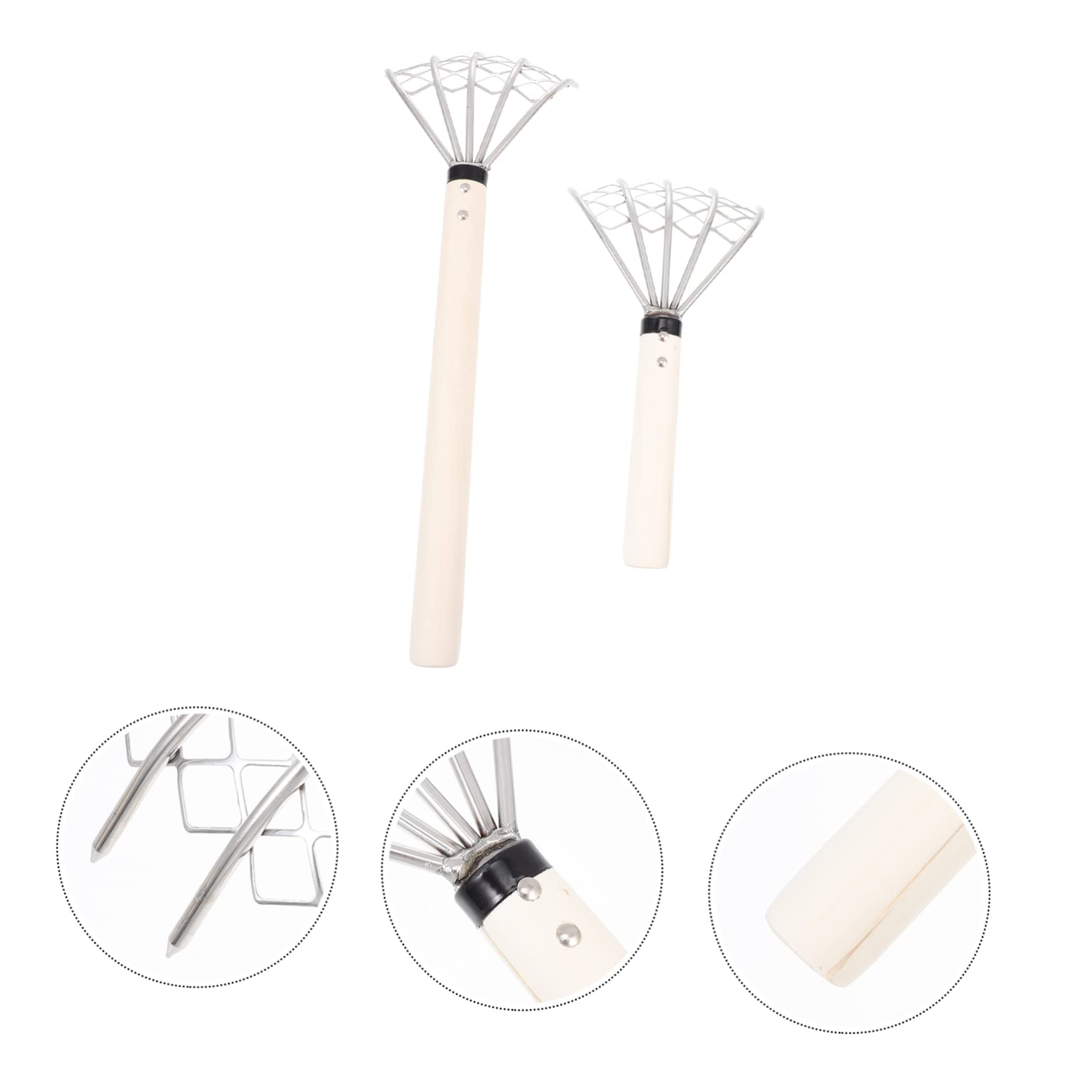 Kisangel Handrechen Leicht zu Reinigen 2 Stück Holzgriff mit 5 Zinken Edelstahl und Netzdesign für Strand und Garten