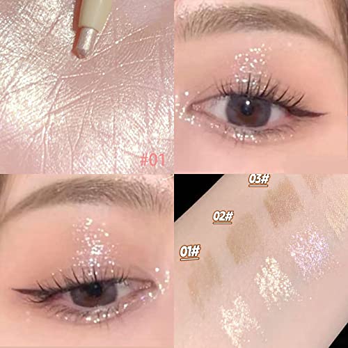 3Pc Double Ended Highlighter Makeup Pen, Glitter & Matte Nude Eyeliner & Eyeshadow, Liquid Contour Liner 2 In 1 Eye Brightener Make Up Stick, Mulit-Funtional Long Lasting Lying Silkworm Pencil ( #01, #04, #05) #TOP1