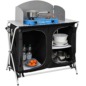 AMANKA Camping-Küche inkl Windschutz 90x48x115cm 3 Fächer Campingschrank faltbar Kocherschrank Zeltschrank Campingmöbel