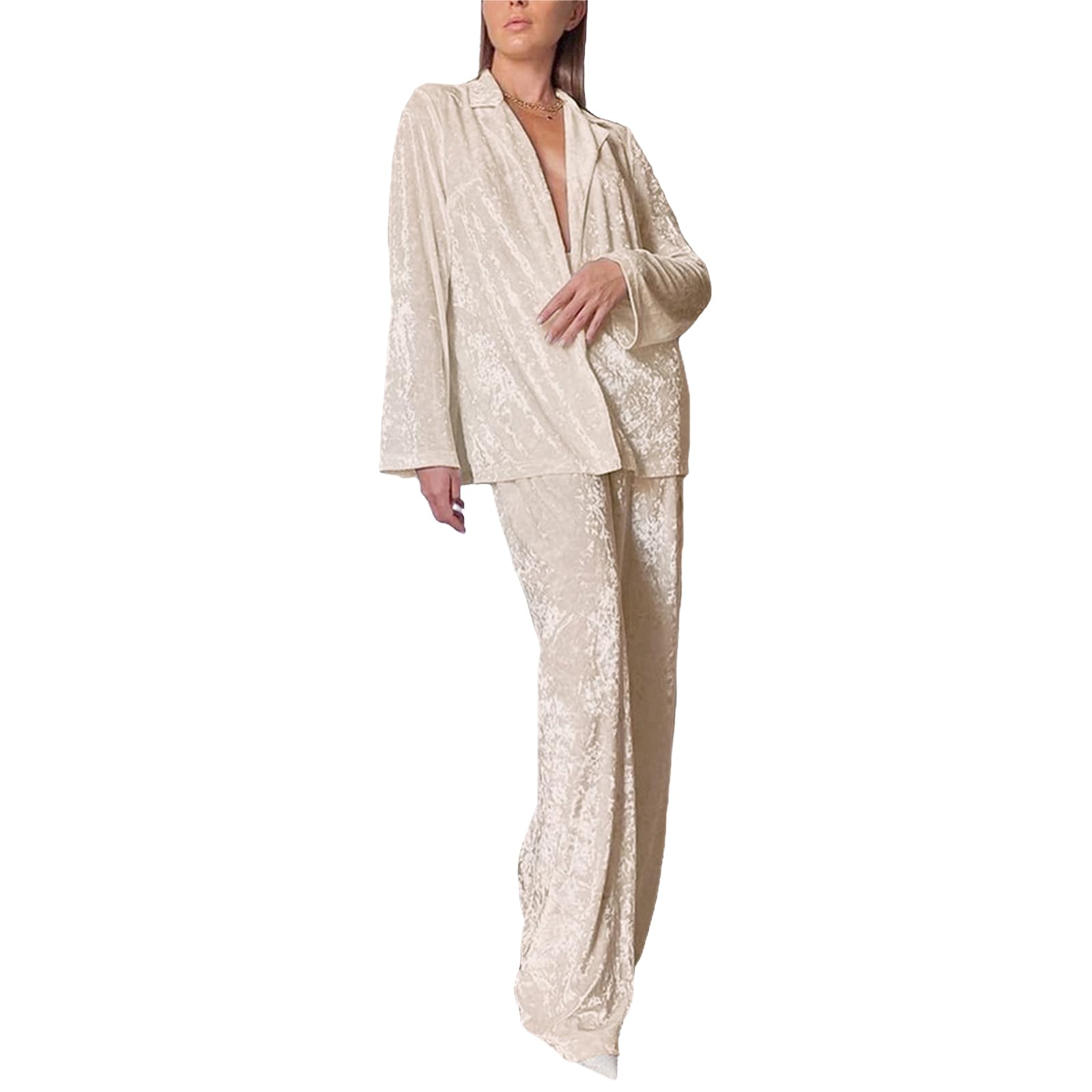Pigiama Abbottonato da Donna, Camicia A Maniche Lunghe E Pantaloni in Due Pezzi, Set da Casa Caldo E Ispessito,Bianca,S