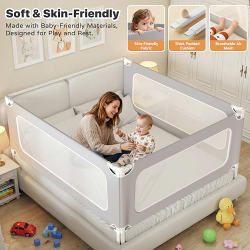 Image of MagicFox 3 Piece Twin Size Bed Rail for Toddlers, Upgraded Height Adjustable Baby Bed Rail Guard, Thickened Child Safety Bed Rails for Twin Size Beds (74.8 inchx74.8 inchx39 inch Gray)