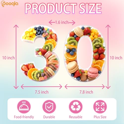 Image of Pooqla 10 inch Acrylic Number 30 Charcuterie Tray for 30th Birthday Decorations