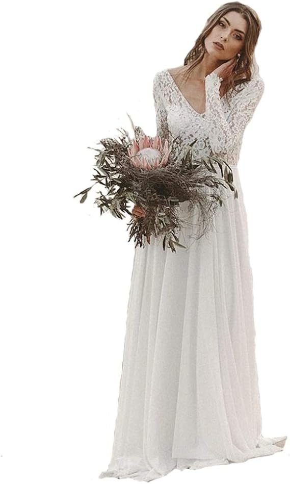 Amazon Fanwei シンプルな美しさ 気品あふれるレース ワンピース ウェディングドレス イブニングドレス パーディ演奏会 二次会 披露宴 花嫁 演奏会 結婚式 長袖 ガーデンウエディング イブニングドレス 通販