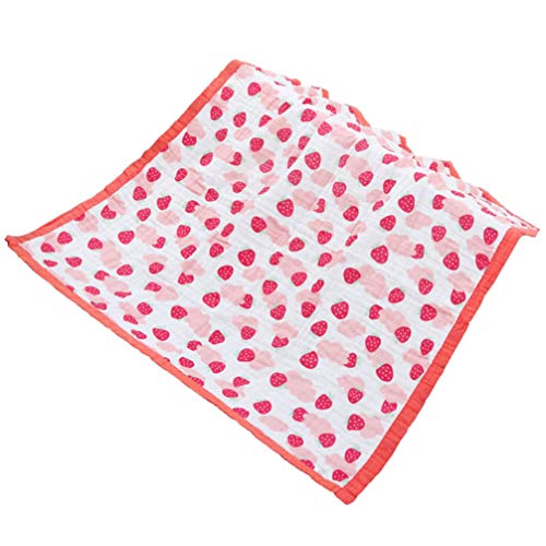 Image of TOYANDONA Baby Muslin Swaddle Blanket Strawberry Pattern Water Absorption Cotton Receiving Blankets Bath Towel Crib Blanket for Newborn 110x110cm Red
