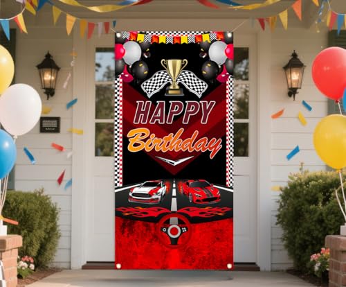 Race Car Happy Birthday Door Banner Racing cars Door Cover Door Decorations for Racing Themed Birthday Party Supplies Car Birthday Photo Booth