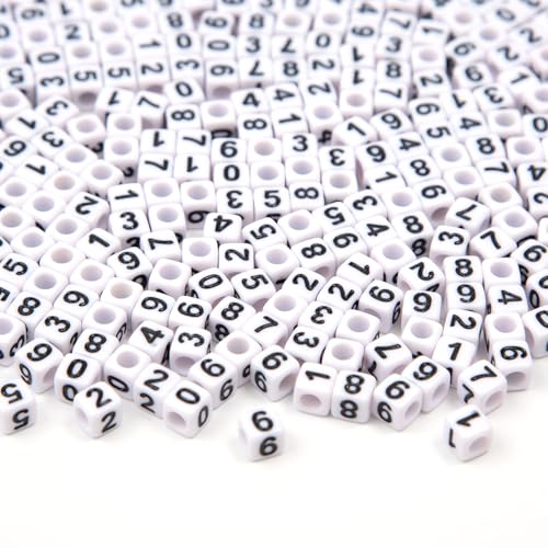 Luyoaozy 1000pcs White Square Number Beads Acrylic 6x6mm Cube Beads for Jewelry Making Alphabet Beads(Black)
