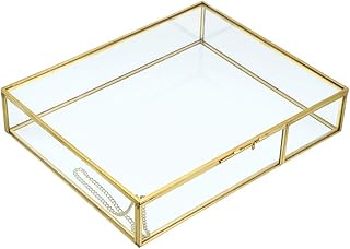 Hipiwe Gold Glass Photo Box - Large Vintage Photo Storage Organizer Box Trinket Box Jewelry Display Organizer Keepsake Box Case Home Decor