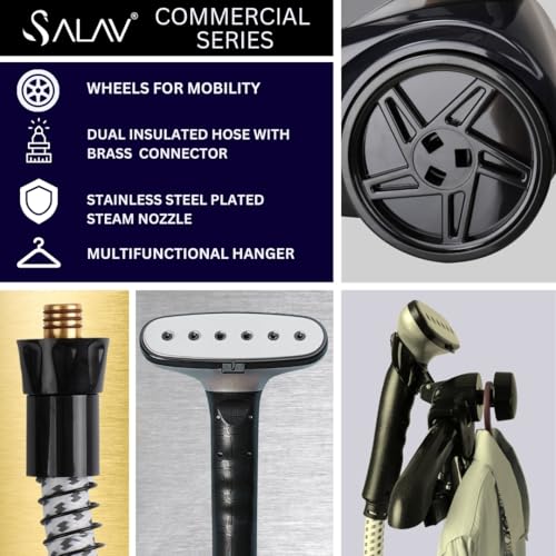 SALAV Commercial-Grade Standing Garment Steamer for Clothes with Auto-Off Safety 1800W Powerful Steam X-Large 3L Water Tank, 90-Min Continuous Use, Pedal-Control System, Beeps when Out of Water, Navy - Thumbnail 5