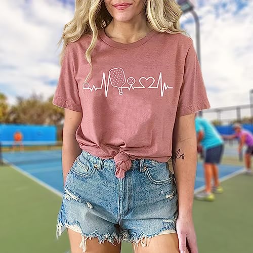 Pickleball Shirts Women Funny Tees for Pickleball Lovers Heartbeat Graphic Short Sleeve T-Shirt Tops2