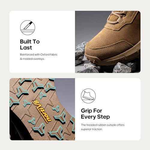 NORTIV 8 Men's Waterproof Tactical Work Winter Boots Cushion Sole Lightweight Leather Non-Slip Combat Boots with Arch Support for Military Motorcycle Hiking HydroRange,Size 10.5,Coyote,NMUMMT2502