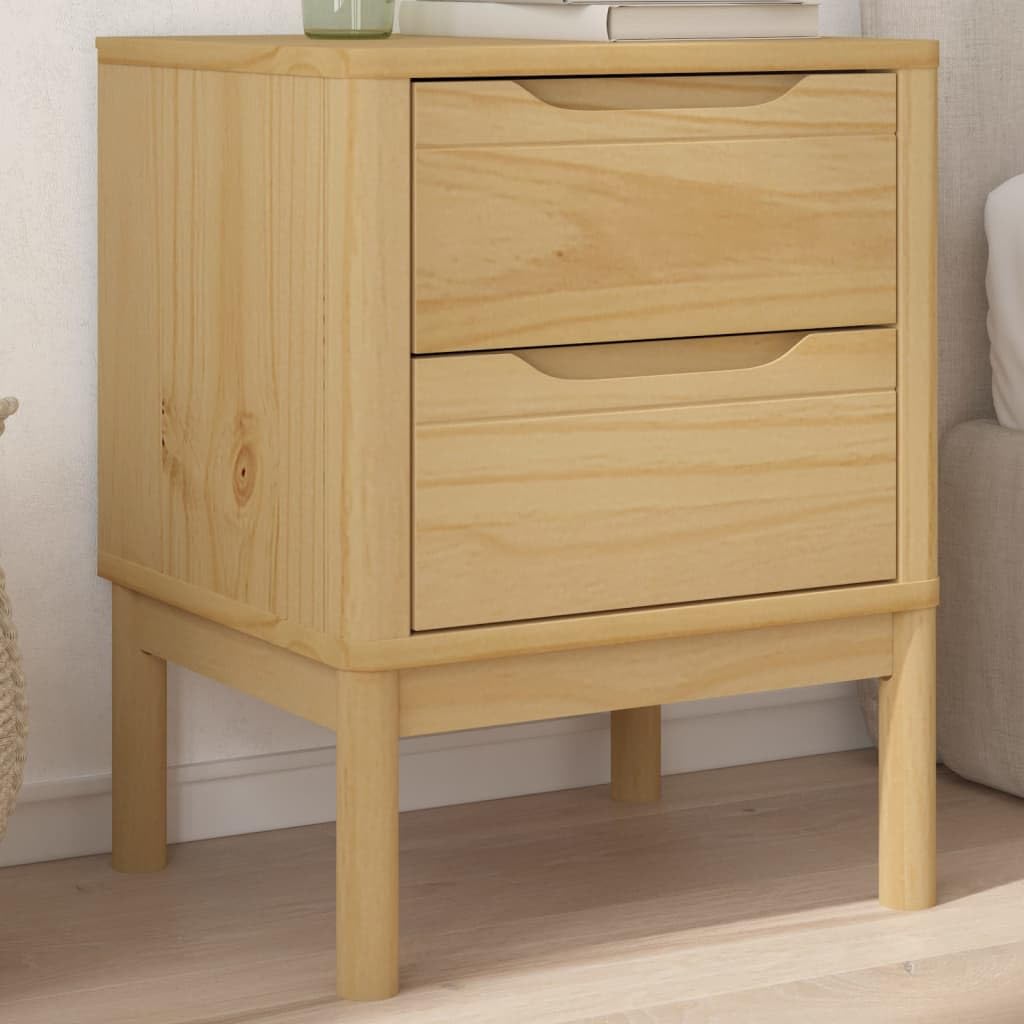 Table de chevet en pin massif : meuble de chambre chic 2 tiroirs