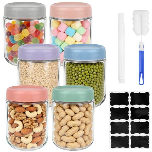 MXTIMWAN Lot de 6 Overnight Oats Jar, Pot en Verre avec Couvercle, 500ml Bocal en Verre Hermétique avec Couvercle, Pot de Yaourt avec Couvercle pour la Préparation des...