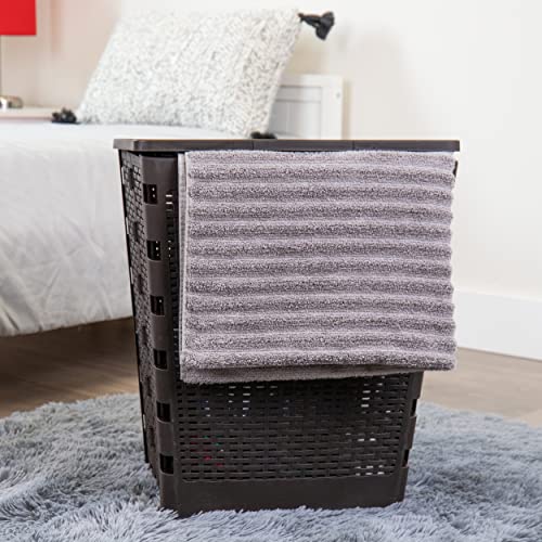 Mind-Reader-61L-Foldable-Laundry-Hamper-Clothes-Basket-Lid-Wicker-Design-Plastic-18L-x-145W-x-2125H-Brown Mind Reader 61L Foldable Laundry Hamper Clothes Basket Lid Wicker Design Plastic 18L x 145W x 2125H Brown