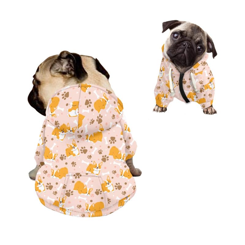 Kuiaobaty Cartoon Corgi Print Hoodies Coat Sweater for Small Dogs Cats Clothes, Cute Animal Paws Dog Sweatshirt Puppy Doggie Hooded Coat Jacket — image 1