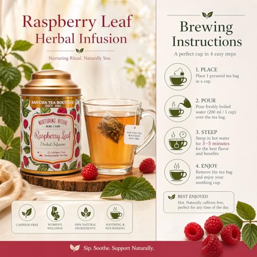 Image of Sancha Tea Boutique Raspberry Leaf Herbal Infusion Blend | With Peppermint for Digestive Comfort & Relaxation | Traditionally Valued Women's Wellness Infusion | 25 Pyramid Tea Bags |Naturally Caffeine Free
