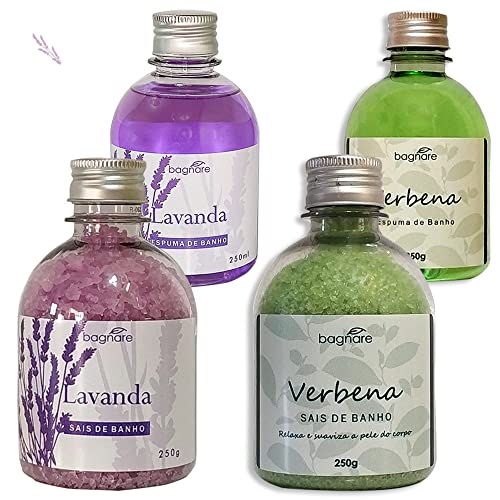 Kit 2 Sais Para Banho e 2 Espumas Para Banheira Hidro Spa Ofuro Lavanda E Verbena 250ml cada