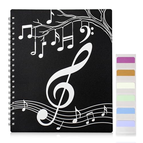 Sheet Music Folder 1 Pack 40 Sleeves Hold 80 Pages Easy to Annotate Pages Music Binder with Spiral Binding that Stays Open and Lays Flat Includes Label (Black)