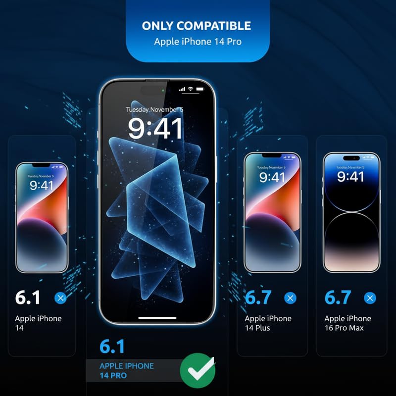 Image of OHAYO Military Strength Tempered Glass Screen Protector Compatible with iPhone 14 Pro | 9H+ Hardness, Strong Protection, Full Screen Edge-to-Edge Cover, Scratch Resistant, Bubble-Free Install, Ultra HD Clarity