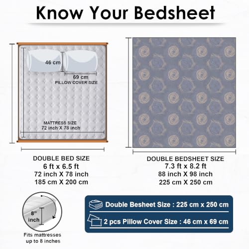 Image of Dew Cotton Bedsheet for Double Bed 160 TC 250 x 225 CM, Grey | Soft Lightweight Microfiber Bedsheet with 2 Pillow Covers, King Size 250 x 225 cm, Wrinkle Resistant & Easy Care Bedding