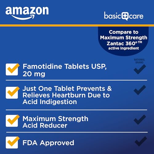 Amazon Basic Care Maximum Strength Famotidine 20mg Tablets, Acid Reducer, Heartburn Prevention and Relief, Acid Reflux, 90 Count - image 2