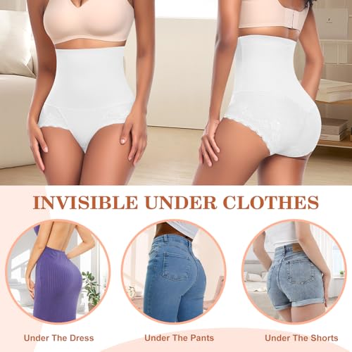 Image of Werena Tummy Control Shapewear Panties for Women High Waist Body Shaper Underwear Lace Shaping Girdle Briefs