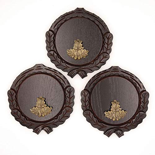 GTK - Juego de 3 placas de cuña talladas oscuras AF 14 cm con 3 hojas de roble, portada pequeña, tabla cuña, tabla para especias, cartel para trofeos