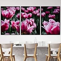 3 Piece Framed Canvas Wall Art Pink Cluster Flowers and Colorful Bouquet Canvas Prints Home Artwork Decoration for Living Room,Bedroom - 16