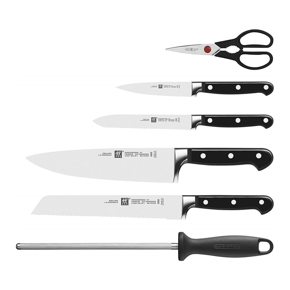 ZWILLING Ceppo di coltelli, 7 pezzi, Ceppo in bambù, Coltelli e forbici in acciaio inox speciale/Impugnature in plastica, Professional S