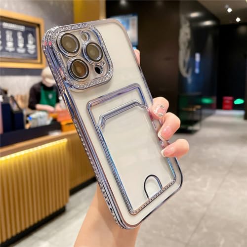Étui portefeuille transparent bleu galvanisé antichoc adapté pour iPhone 14 Pro