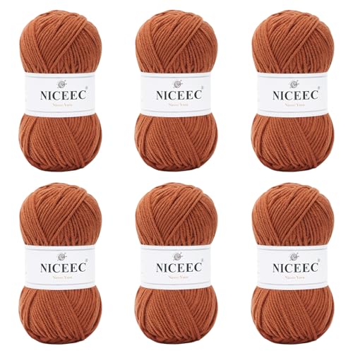 Image of NICEEC 300g Soft Assorted Colors Yarn - Sport Weight,100% Acrylic, 4 Ply, Bonbons Yarn for Crochet & Knit, DIY Project Starter Kit for Kids or Adults(Total 870yds) - Caramel