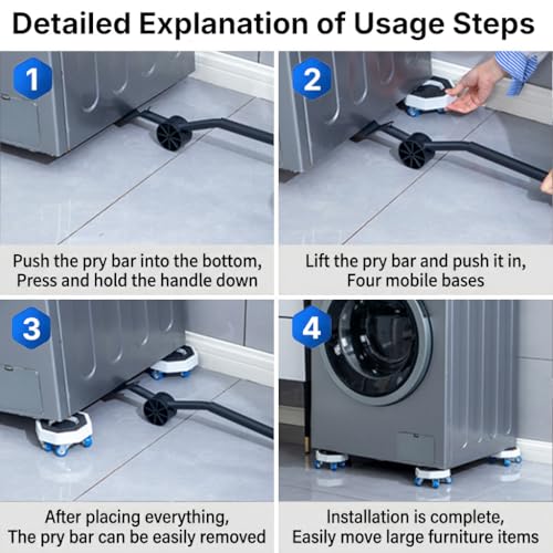 Image of HASTHIP Wheels for Heavy Furniture, Heavy Furniture Lifter Mover Tool Set with 360 Caster Wheels & Brake, Crowbar & Extension Rod for Sofa, Fridge, Washing Machine & Cabinet Moving