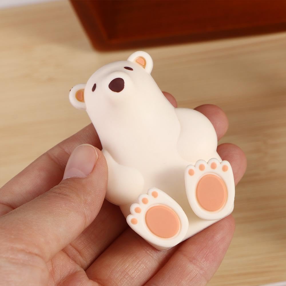 Pokinge 2 Pcs Cartoon Bear Toothbrush Holder, Durable PVC Wall Mounted Toothbrush Rack Cute Creative Bathroom Toothbrush Holder with Suction Cup(Milky White&Dark Brown)