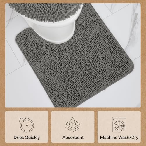 Image of GORILLA GRIP Plush Absorbent Shaggy Chenille Bath Rug Mat for Oval Toilet Base with Rubber Backing, Machine Washable Rugs, Soft Microfiber Contour Mats for Toilets, Bathroom Decor, Charcoal
